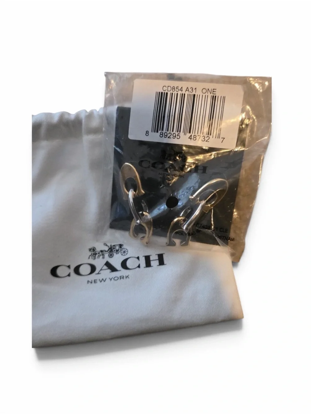 NWOT Coach Two-Tone Triple-C Drop Earrings - Gold & Silver